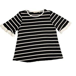 Soft Surroundings Womens Size PM Black & White Striped Ruffle Sleeve Top